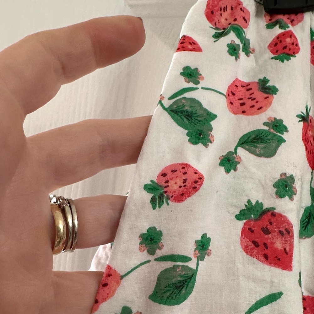 J. Crew Factory White A-Line Skirt with Pink Strawberry Print and Green Leaves - Picture 3 of 6